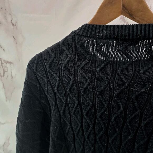 Anthropologie Sweater Women Small Medium Black Fisherman Crop Cable Boxy Find Me - Picture 6 of 10